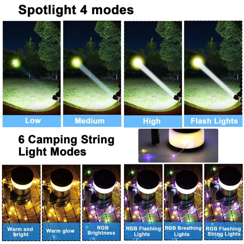Camping Lantern Rechargeable, LED Flashlight Spotlight Lantern, Waterproof Lantern Flashlight for Hurricane Emergency, Hiking, Outdoor Patio and Garden Party Decoration