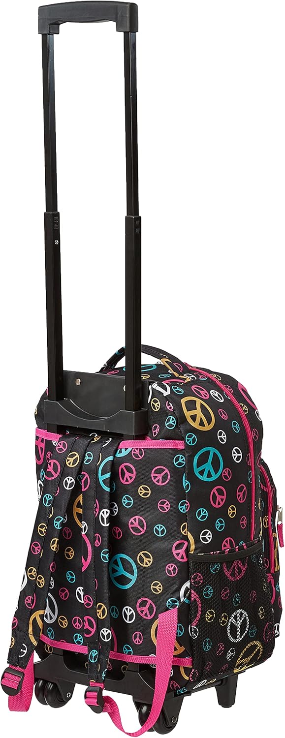 Rockland Double Handle Rolling Backpack, BLUELEOPARD, 17-Inch