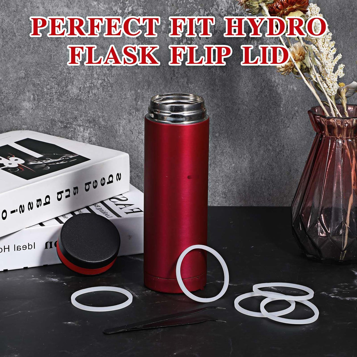 6 Pcs Water Bottle Gasket Replacement Silicone Seal O Rings Lid Replacement Wide Mouth Lid Water Bottle Leak Proof Compatible with Hydroflask Hydro Flask Replacement 2.2inch