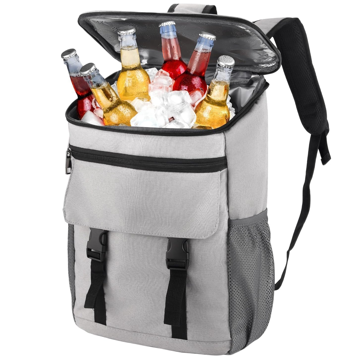 Justech Cooler Backpack 25L, Leakproof Waterproof Beach Backpack, Insulated Lunch Cooler Bag for Men and Women Large Capacity Backpack for Picnic, Camping, Beach, Travel, BBQ, Hiking, Fishing, Grey