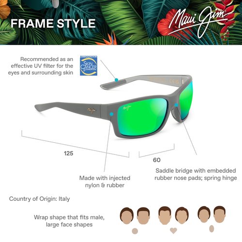 Maui Jim Men's Mangroves Polarized Wrap Sunglasses, Matte Dark Grey w/Lt Grey Int/MAUIGreen, Medium