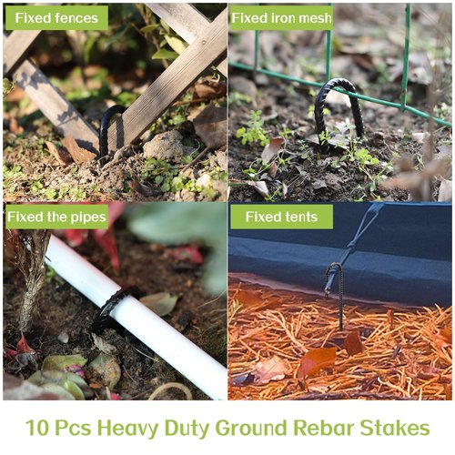 Ground Stakes 16 Inch, J Hook Tent Stakes, Heavy Duty Garden Stakes 10 Pack, Anti-Rust Rebar Stakes Ground Anchors for Fence, Garden, Trampoline, Landscape