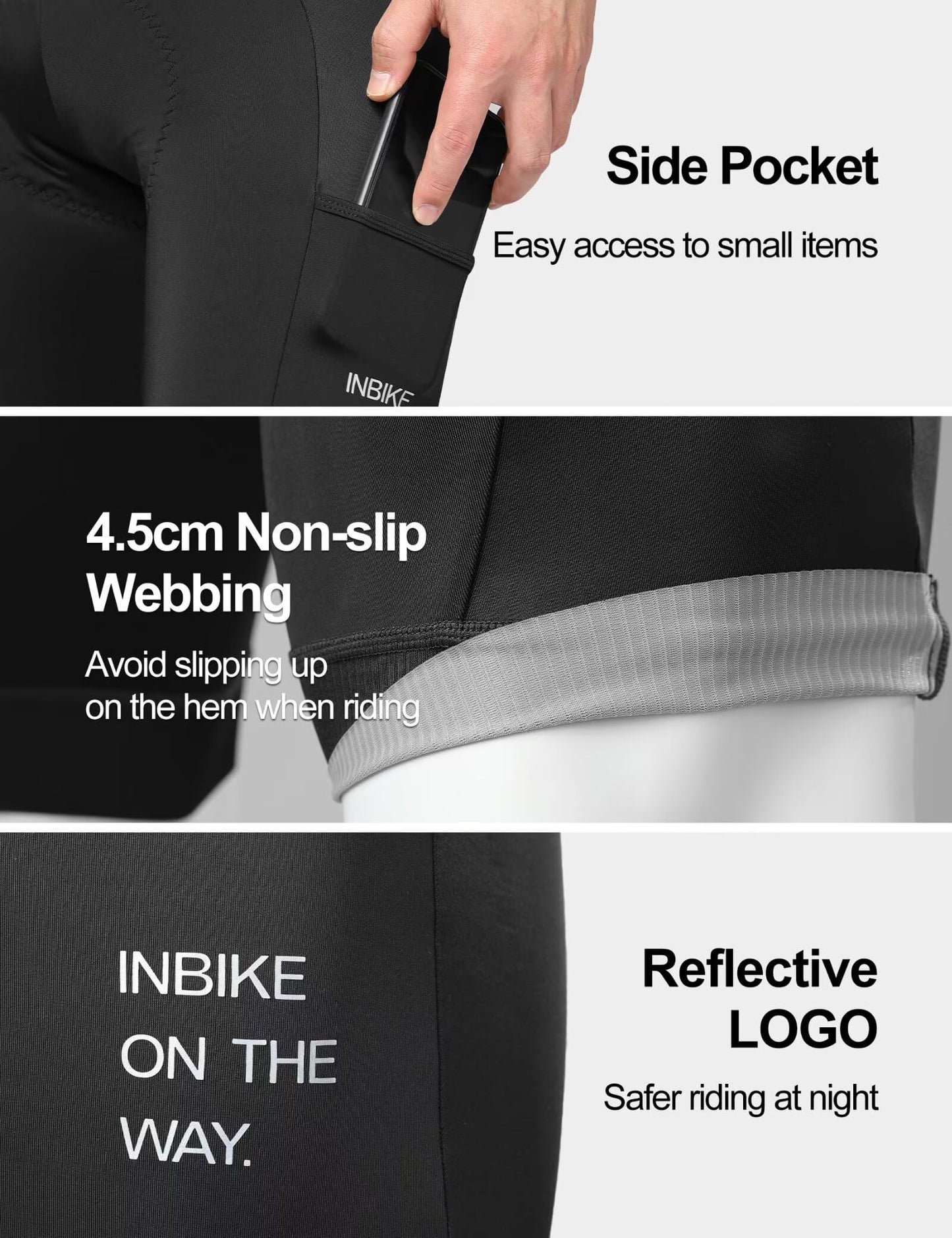 INBIKE Bike Shorts for Men, 3D Pad Shock-Absorbing Cycling Shorts, Lightweight Breathable Biking Bicycle Shorts with Pockets Quick Dry Black Medium