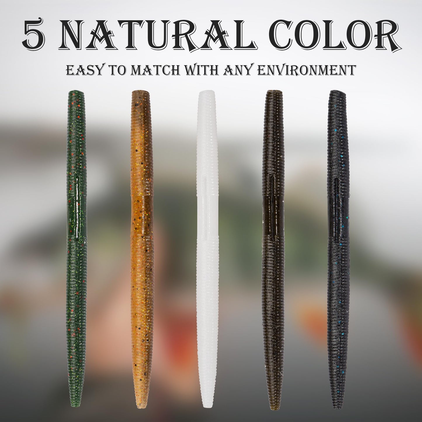 Bombrooster Fishing Soft Plastic Lures, 5 Inch Rubber Fishing Worms, Salt Impreatation Senko Worms for Bass Fishing (30 Pack)