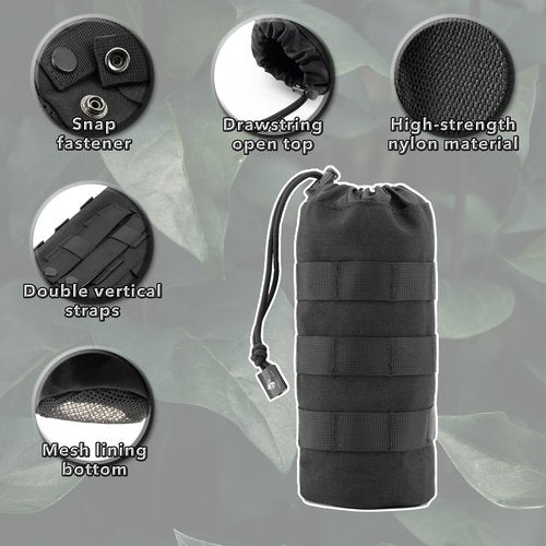 Little Fire Craft Molle Water Bottle Pouch Tactical Water Bottle Holder Military Drawstring Hydration Carrier (Black)