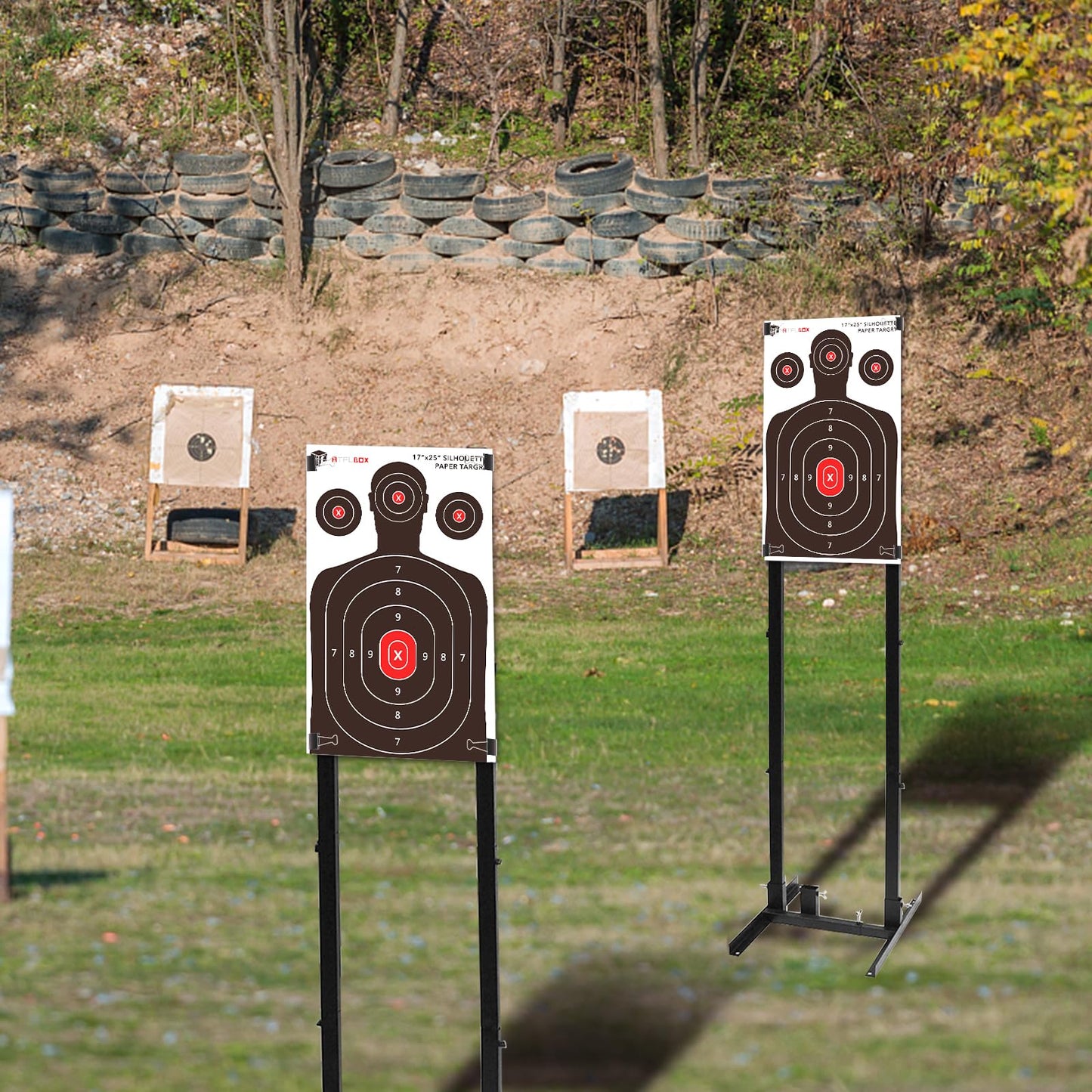 Atflbox 2Pack Shooting Target Stand with 10+50 pcs 17x25 Inch Paper Targets, Durable Paper Target Holder with Stable Adjustable Base
