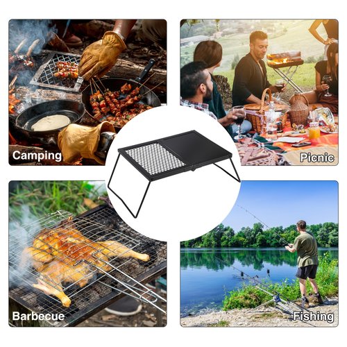 Lineslife 17'' Folding Campfire Grill Grate and Griddle, Portable Heavy Duty Steel Fire Pit Cooking Grill Grate, Camp Fire Cooking Equipment for Outdoor BBQ Picnic, Black
