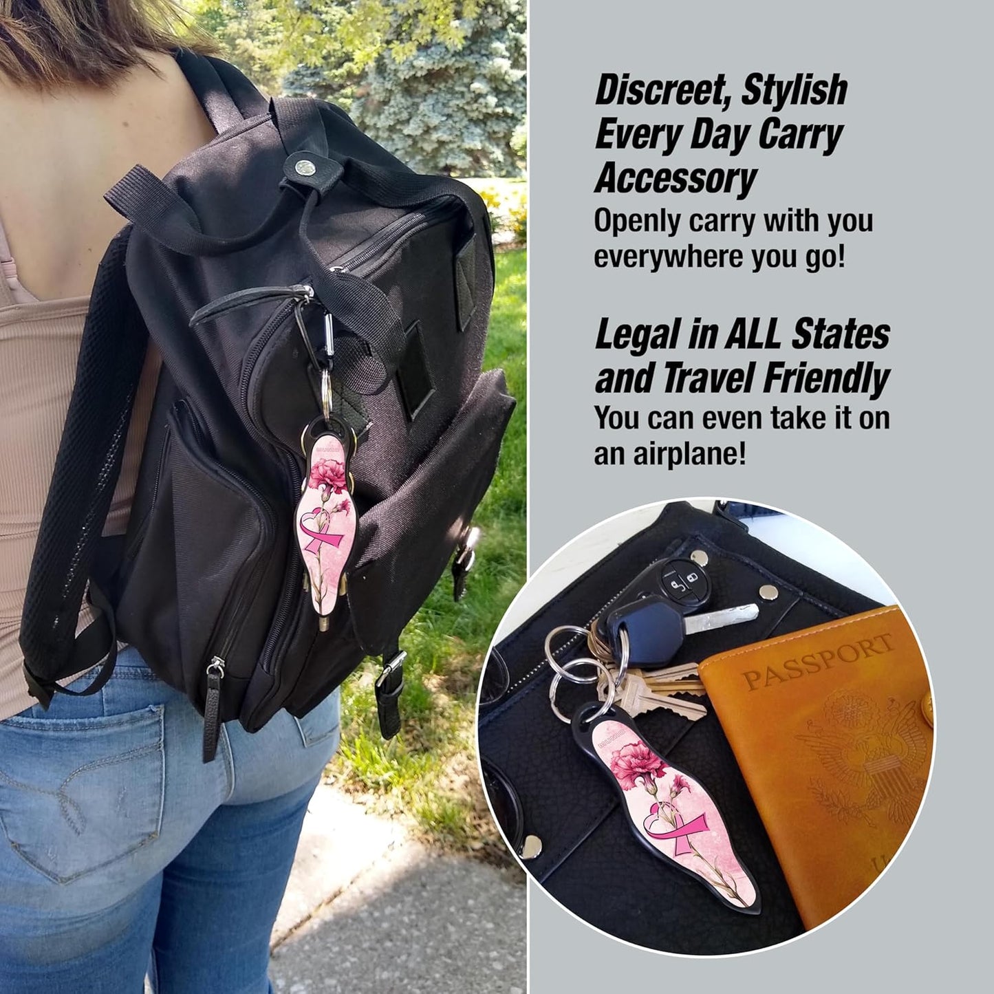MUNIO Self Defense Keychain – Lightweight, Stylish & Portable Safety Tool for Women & Men – Non-Lethal Kubotan, Easy to Use, TSA Approved – Made in USA – Modern Flowers Design