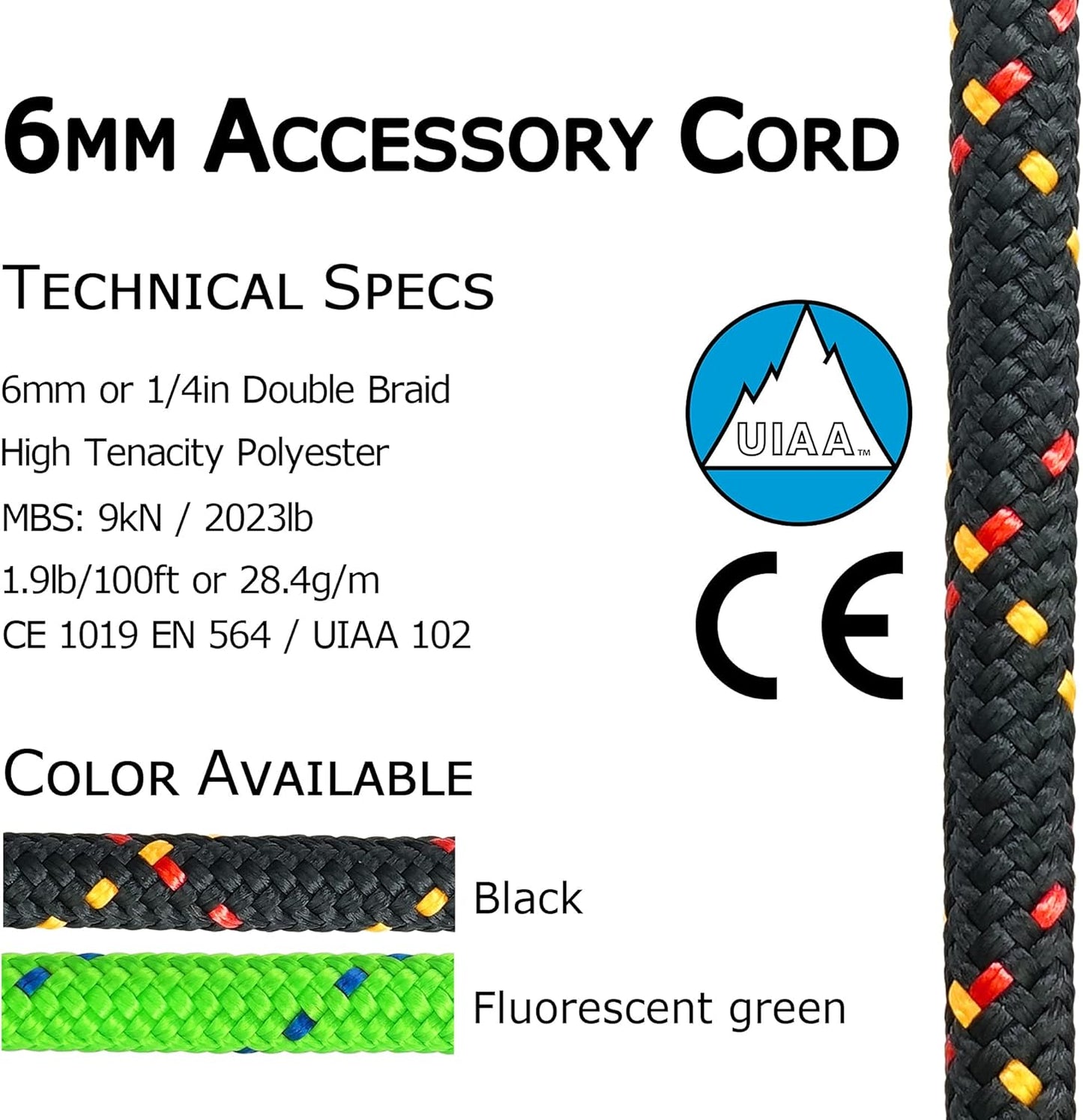 GM CLIMBING 6mm Accessory Cord Rope Double Braid CE/UIAA
