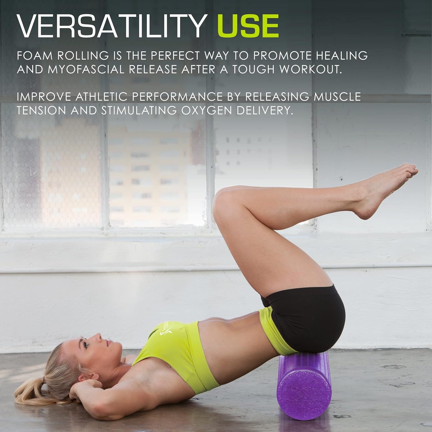 ProsourceFit High Density Foam Rollers 12 - inches Long, Firm Full Body Athletic Massage Tool for Back Stretching, Yoga, Pilates, Post Workout Muscle Recuperation, Black/Green