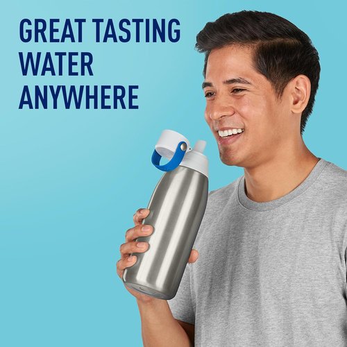 Brita Stainless Steel Premium Filtering Water Bottle, BPA-Free, Reusable, Insulated, Replaces 300 Plastic Water Bottles, Filter Lasts 2 Months or 40 Gallons, Includes 1 Filter, Stainless - 20 oz.