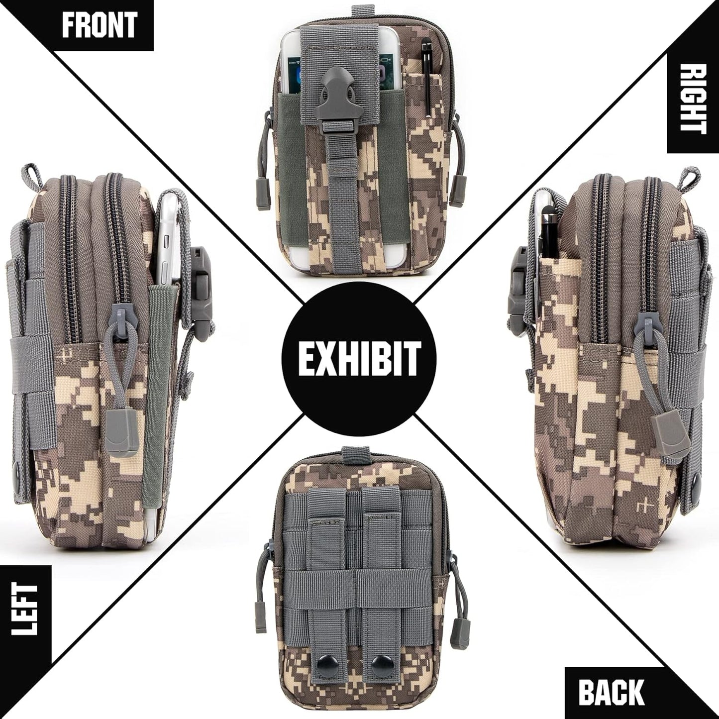 IronSeals Tactical Molle Pouch Compact Utility Waist Bag Phone Holster Holder for 4.7"-6.9" iPhone 15 Pro Max/15 Pro/14 Plus/14 Pro Max/14/13 Pro Max/13 Pro/12 Pro Max/11 Pro Max