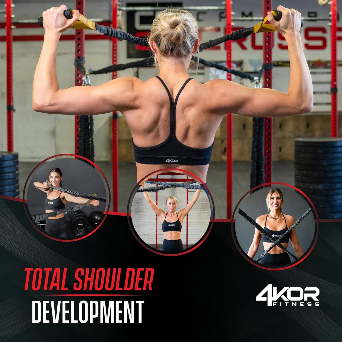 4KOR Cross Anchor Shoulder Performance Training System. Resistance Cords with Handles and Dynamic Workout Guide. Exercise Bands with Nylon Sleeves, Rubber Grips, and Carry Bag for Rehab and Strength
