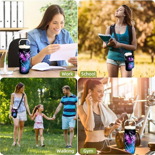 icolor Water Bottle Carrier Bag for Stanley IceFlow Flip Straw Tumbler 20oz Stanley IceFlow Mug Carrying Holder Neoprene Sleeve Stanley Cup Accessories Pouch Crossbody Sling for Travel Fitness