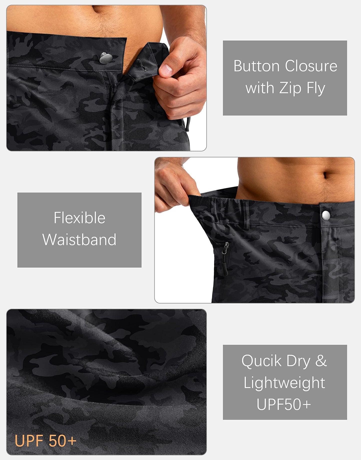 Pudolla Men's Hiking Cargo Shorts 9" Lightweight Outdoor Work Shorts for Men Travel Golf Camping Casual with 5 Zipper Pockets(Black Camo XX-Large)