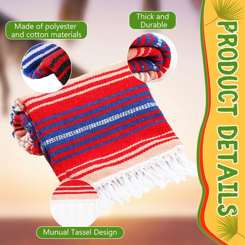 Macarrie 12 Pcs Mexican Beach Blankets Bulk Large Thick Serape Blanket Colorful Striped Yoga Throw for Outdoor Beach Park Picnic Car Couch Home(Bright Colors)