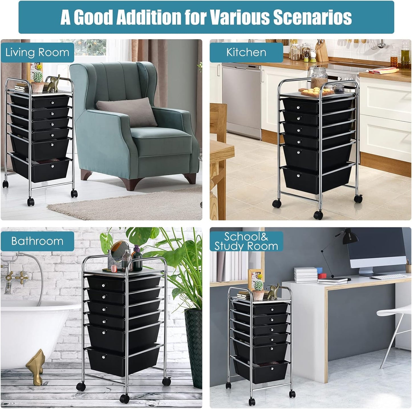 RELAX4LIFE 6-Drawer Rolling Storage Cart - Classroom Organization on Wheels w/Removable Plastic Drawers, Mobile Art Craft Cart for School Paper Home Office, Utility Cart with Drawers (Macaron)