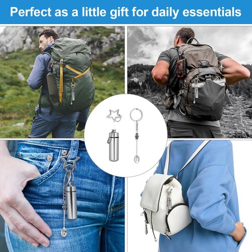 Zoolum 2 Pack Pill Holder with Mini Spoon - Lightweight Carry-On Mini Spoon Keychain,Perfect Keychain Pill Holder for Daily Essentials,Waterproof & Ideal for Outdoor Camping & Hiking