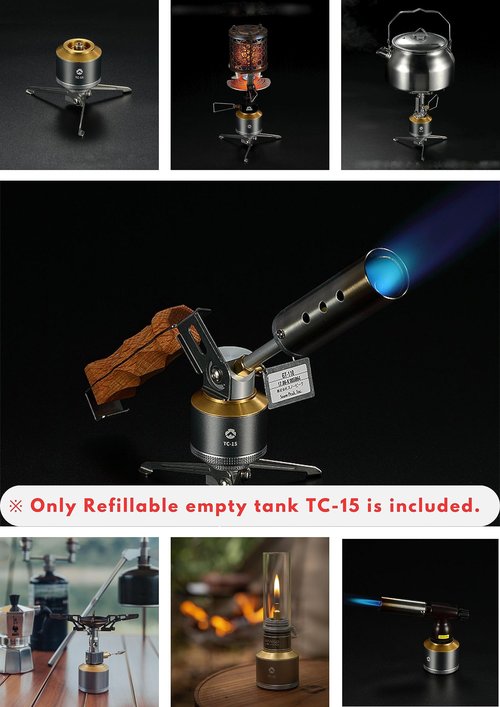 Replacement Empty Refillable Gas Fuel Cylinder EN417 Lindal Valve 15g Mini Tank with Refill Adapter for Camping Stove TC-15/Z15