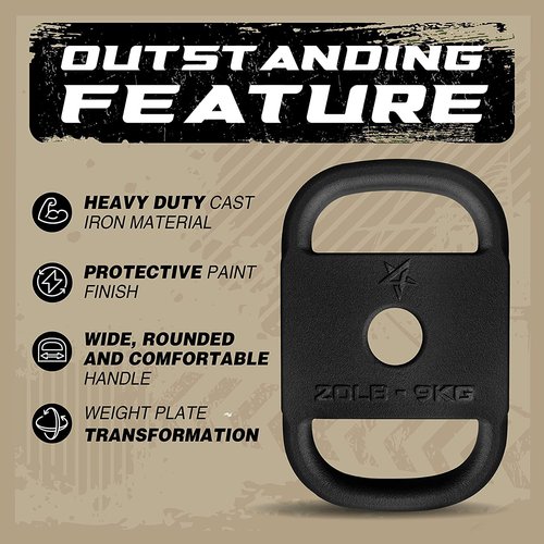 Yes4All 2-inch Cast Iron Olympic Weight Plate, 3-in-1 Ruck Weight & Kettlebell for Rucking, Swings, Squat, Strength Training, and Fitness Workout