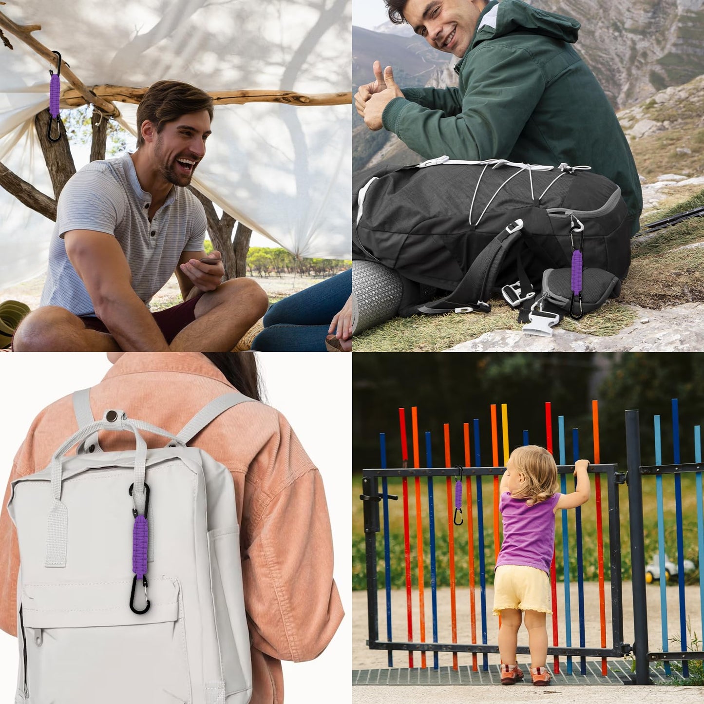 Abeillo 4 Pack Paracord Keychain, Heavy Duty Lanyard Clip for Backpacks, Quick Release Key Clip for Men/Women, Braided 550 Paracord for Outdoor Camping, Hiking, Fishing