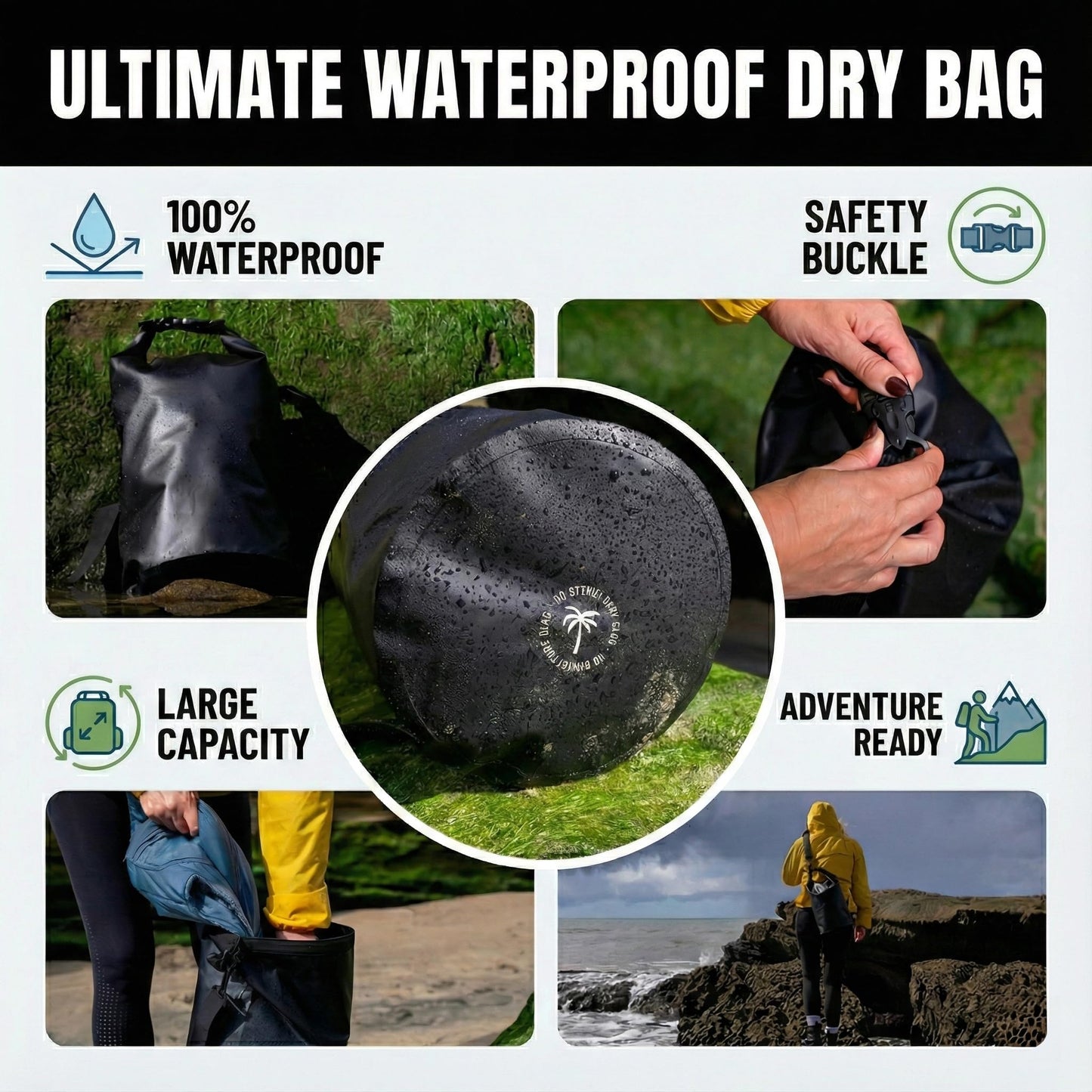 Ho Stevie! Heavy Duty Waterproof Dry Bag - Keeps Your Stuff Dry, on Surf Trips, Camping, or Any Adventure (Black, 3L)