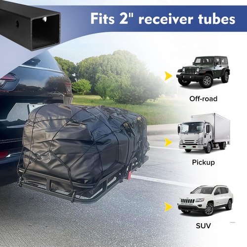 Donext 53" x 19" x 5" Hitch Cargo Carrier, 500 Lbs Heavy Duty Trailer Cargo Carrier Basket, Hitch Mount Cargo Carrier with Net, Strap, Tightener, Fits 2" Hitch Receiver for Car SUV Truck Pickup