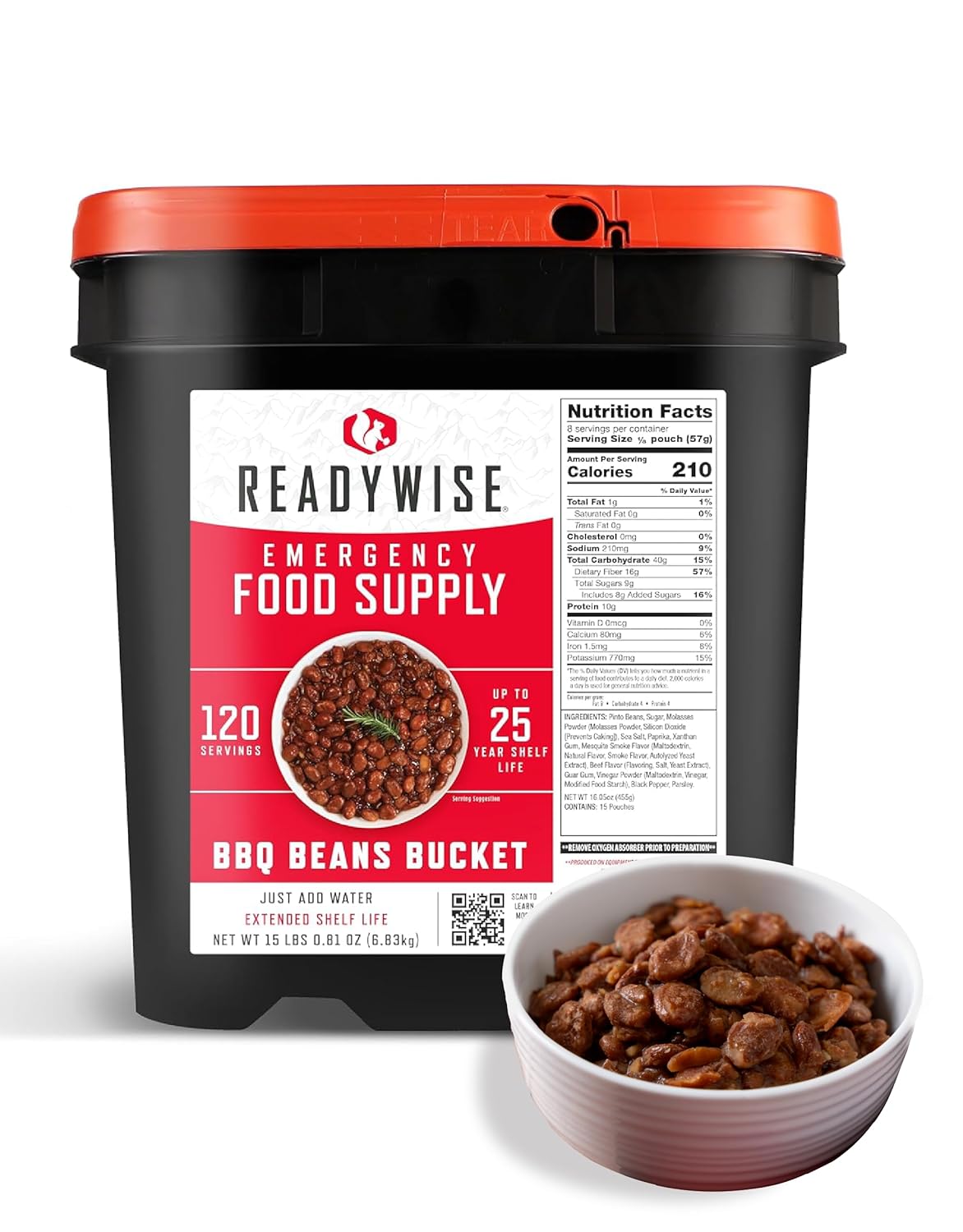 ReadyWise Emergency Food Supply - 132 Servings Survival Bucket, Dehydrated Meals for Camping & Disaster Prep, 25-Year Shelf Life