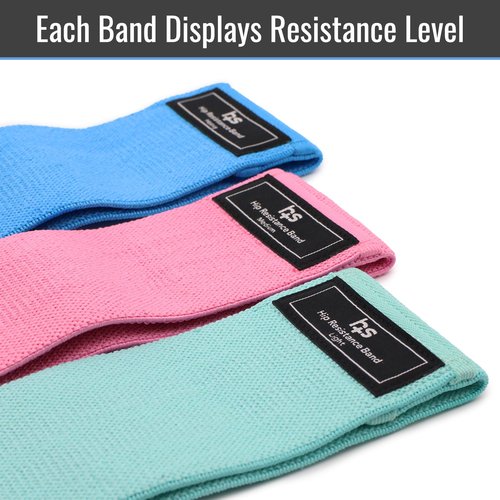 Healthsmart Fabric Resistance Bands, Targets Abs, Glutes, Quads, Calves, Hamstrings, 3 bands with Variable Resistance Levels, Minimum 15lbs and Maxes at 70lbs, Travel Case & Exercises Included, Pastel