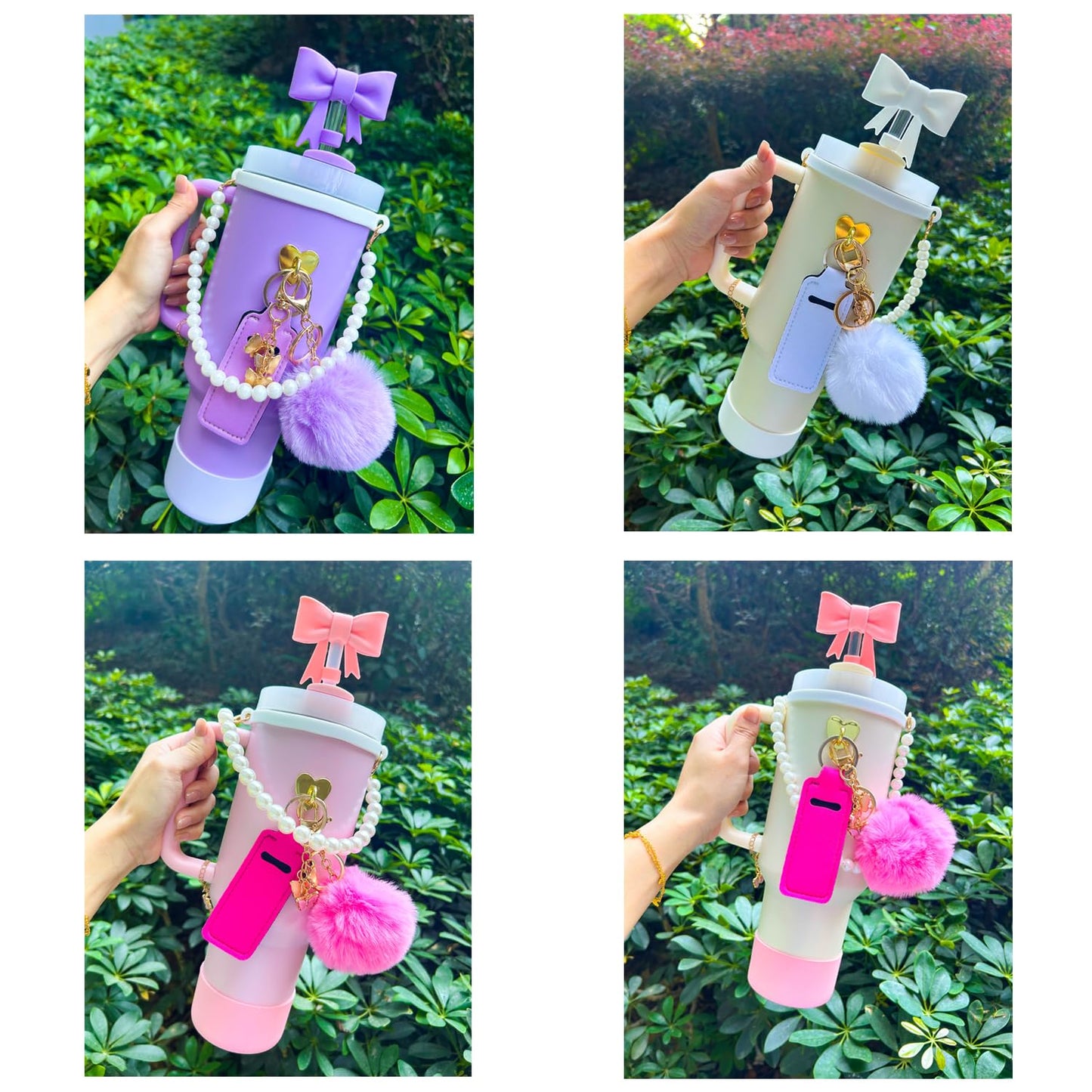 Accessories Set for Stanley Cup 30 oz 40 oz,Water Bottle Handle Strap,Boot, Straw Cover for Stanley, Beautify Your Cup, Unique Gifts For Women Pink