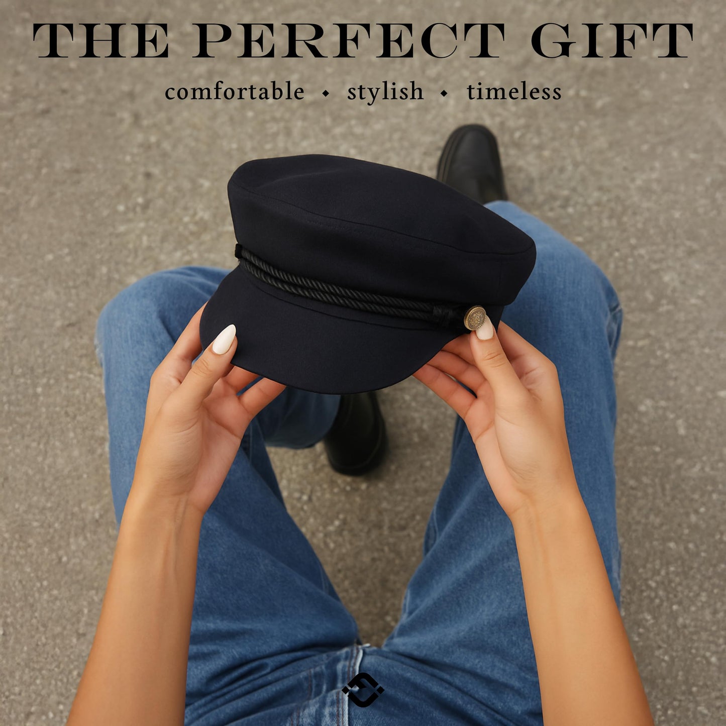 Funky Junque Women's 100% Cotton Greek Fisherman Hat Adjustable Newsboy Beret Cap Black One Size - Black