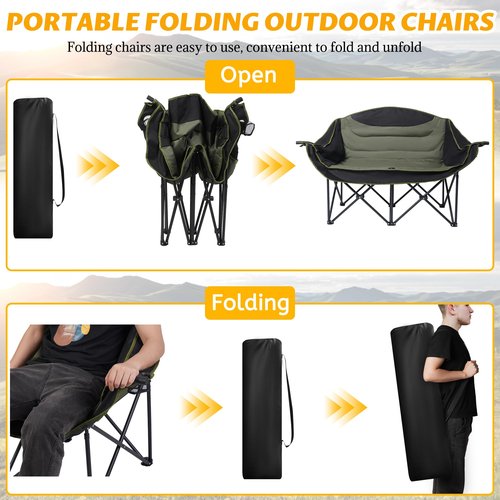 UBALANCE Double Camping Chair for Adults - Heavy Duty 650LBS Portable Camping Chairs Oversized Camping Loveseat, Folding Camping Chair for Garden Lawn Sport Picnic Beach Fishing (Green)