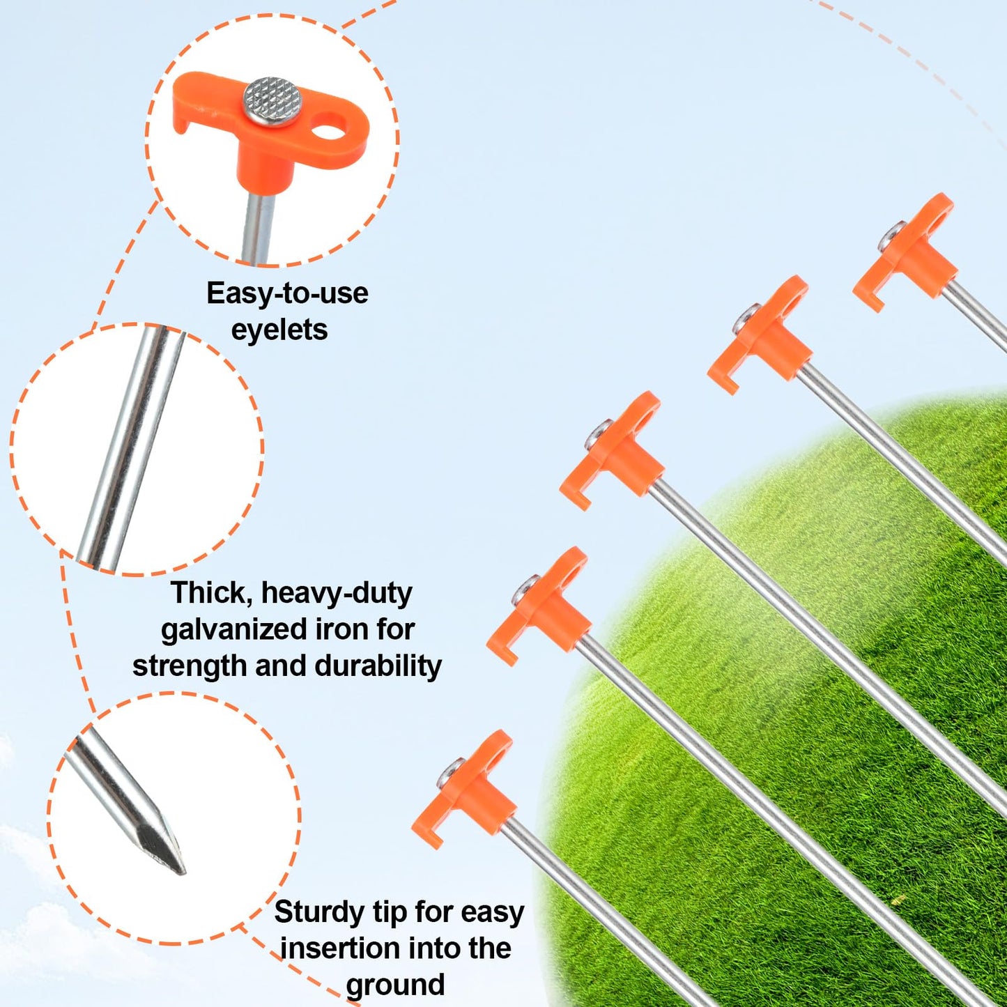 APACALI 40 PCS Metal Tent Stakes Heavy Duty, 10 Inch Yard Stakes Non-Rust Metal Tent Pegs Ground Stakes Tent Spikes Camping Accessories for Camping Patio, Garden, Canopies, Grassland, Outdoor