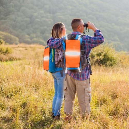 Lxmxgk Blaze Orange Safety Panel, Blaze Orange Mesh Safety Panel with Reflective Strips, Lightweight High Visibility Hunting and Outdoors Safety Panel for Backpacks, Tents, Blinds, and Gear