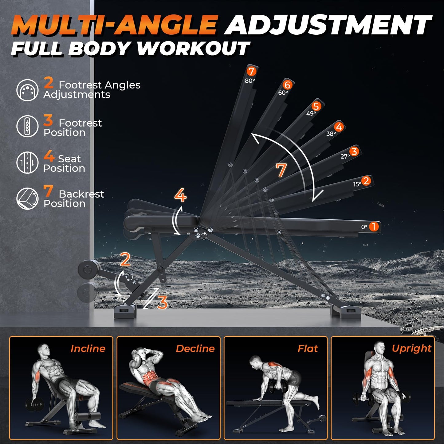 800LBS Adjustable Weight Bench - Bonvork Foldable Workout Bench Press with 20.5'' Extended Base for Home Gym, Folding Decline Incline Strength Training Bench for Full Body Exercise - 2024 Version