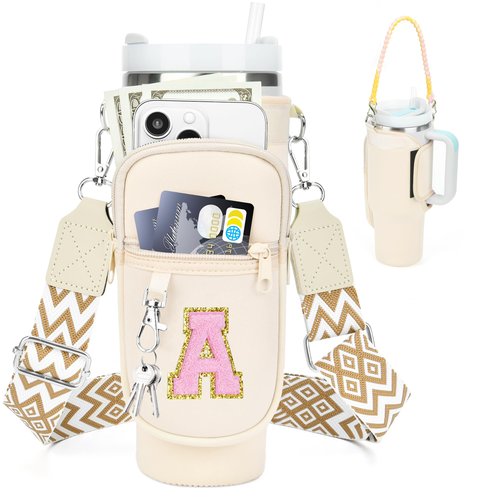 Water Bottle Holder for Stanley Cup 40oz, Stanley Cup Accessories A-Z Personalized Water Bottle Carrier Bag with Strap, Personalized Gifts for Women/Girls/StanleyCup Fans