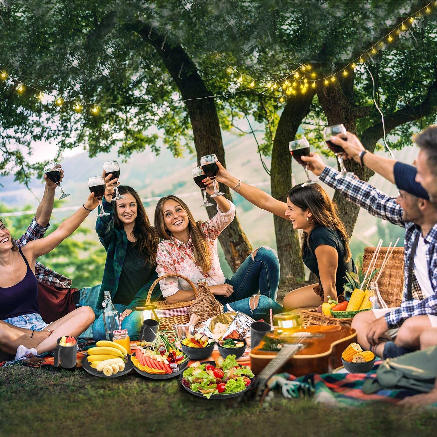 YEEBECA 67 Pieces Plastic Dinnerware Set for 6, BPA-free Unbreakable Dinnerware Set for 6 People, The Outdoor Camping Tableware Set Suitable for Family Dinners - Dishwasher Safe