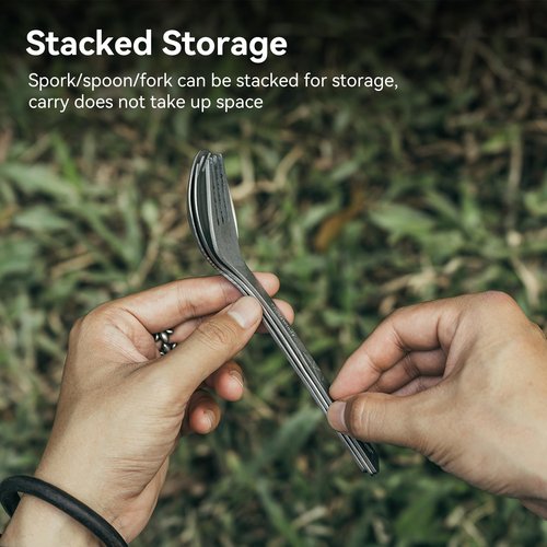 Thous Winds Titanium Cutlery Set, Ultralight and Durable Fork and Spoon, Reusable Flatware for Outdoor Camping Backpacking Hiking Picnic Travel, with Storage Bag