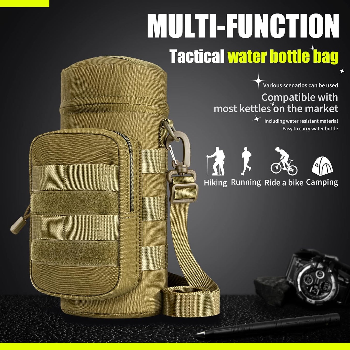 IronSeals Tactical Molle Water Bottle Holder Pouch Hydration Carrier Bag with Detachable Shoulder Strap