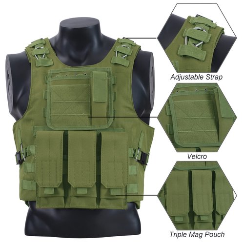 HRTACPAG Lightweight Tactical Vest with Removable Pouch for Airsoft Events, Paintball CS, Jungle Outdoor Activities (Army Green)