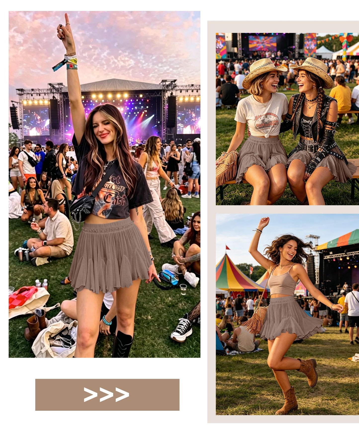 Women's Flowy Shorts Casual Linen Boho Ruffle Mini Skirts Pleated High Waist Cute Butterfly Skorts with Pockets Summer Trendy-Camel M