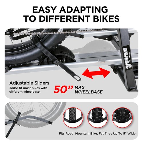 Young Electric Aluminum Hitch Mounted Bike Carrier 200 LBS Capacity for Standard Bikes and Ebikes, Fit Cars SUV Truck Trailer and RV