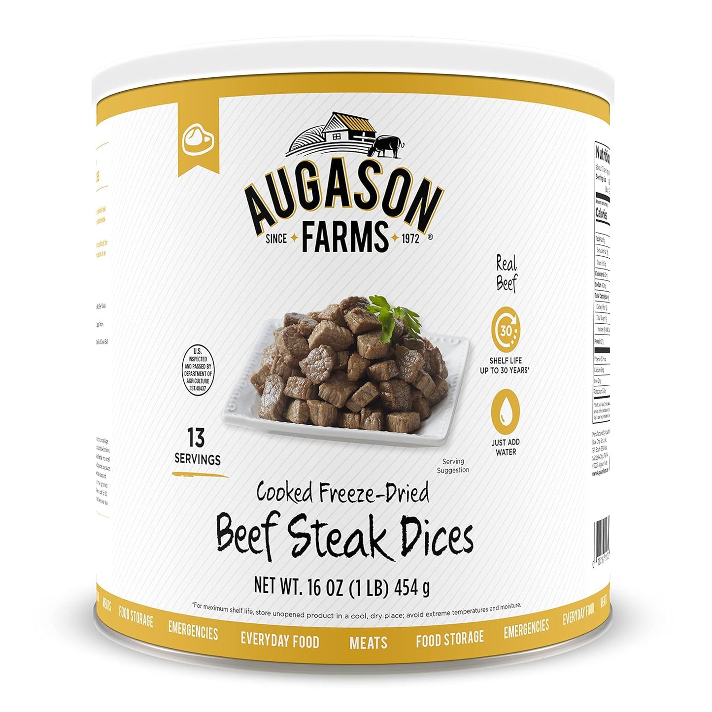 Augason Farms Freeze Dried Precooked Beef Steak Dices Can, Emergency Food Supply, Everyday Meals, 13 Servings