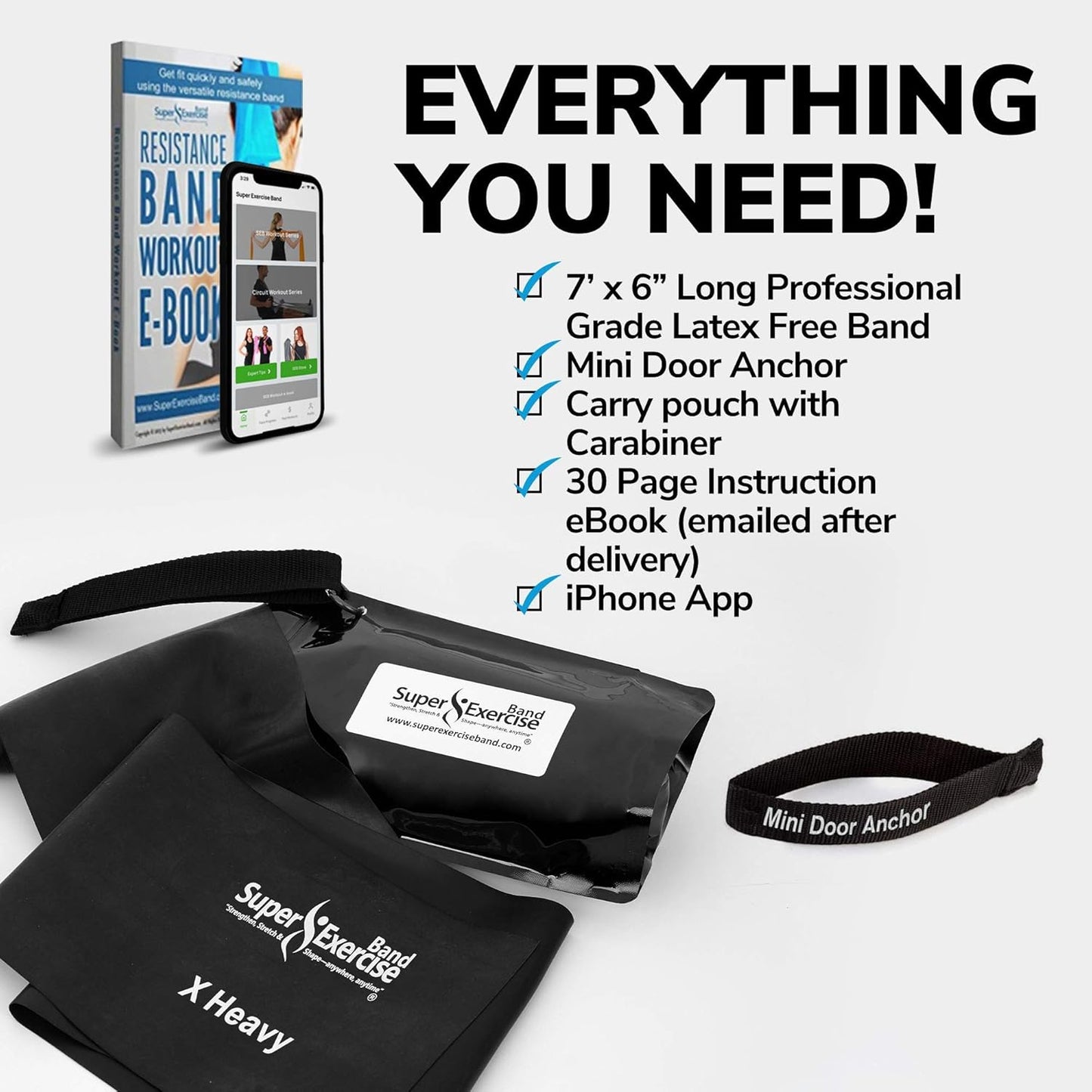 7Ft Long Resistance Bands for Stretching - Resistance Bands Set with Door Anchor - Exercise Bands Including Carry Pouch, E-Book & App - Latex-Free Workout Bands