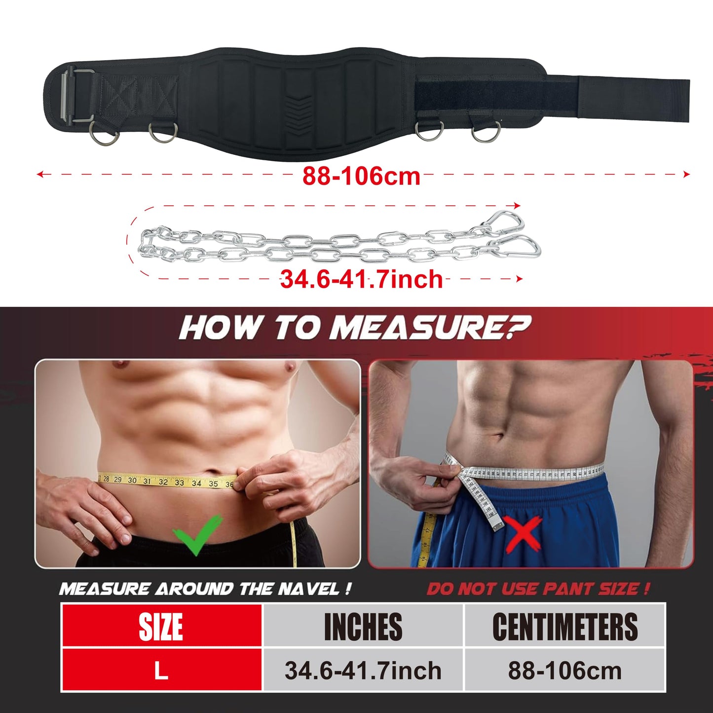 3-in-1 Weight lifting belt for Gym, Self-Locking Dip Training Belt with Lron Chain, Men and Women Premium Fitness Belt for Pull Up, Squat, Powerlifting, Deadlift.