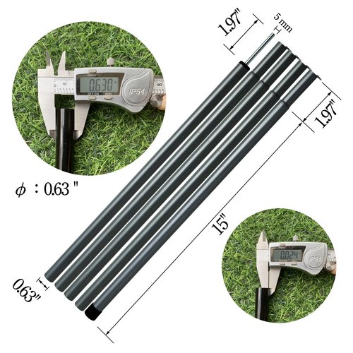 Tent Poles Adjustable Tarp Poles Steel Rods for Tarp Canopy Camping Replacement Set of 2 +Pegs & Reflective Ropes (Black)