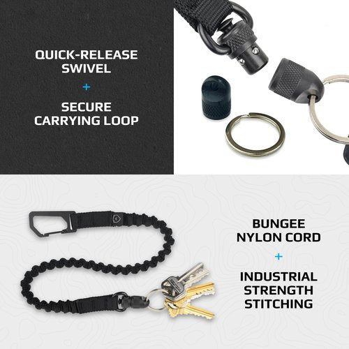 Trayvax Link Lanyard Keychain, Quick Release Stretch Carabiner Key Chain for Men and Women, Bungee Nylon, 25 Inch, Black