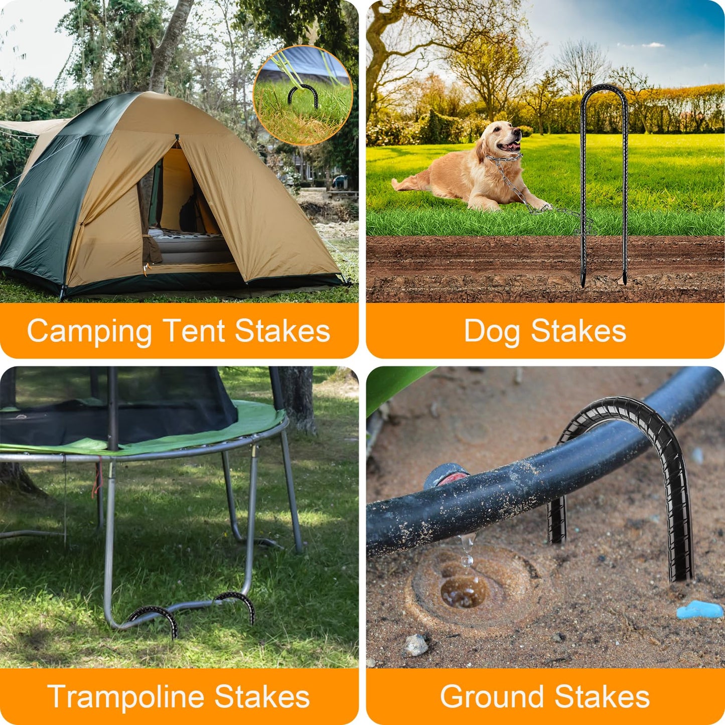 Fabulas Rebar Stakes, 12 Inch 12 Pack Ground Stakes U Hook Heavy Duty Metal Steel Trampoline Anchors with Chisel Point for Trampoline High Wind Chicken Coop Accessories Fence Gardening Tent Dog