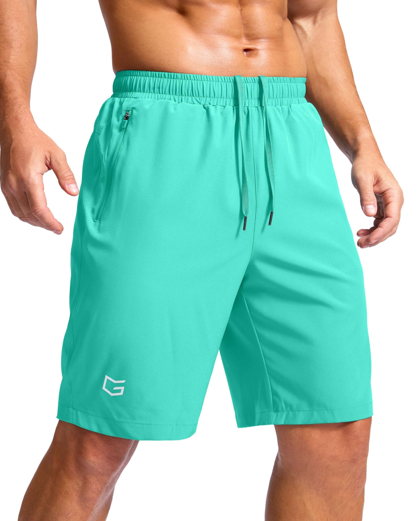 G Gradual Men's Athletic Running Shorts with Zipper Pockets Quick Dry 7"/ 5"/ 9" Workout Gym Shorts for Basketball Hiking(Light Green,9XL)