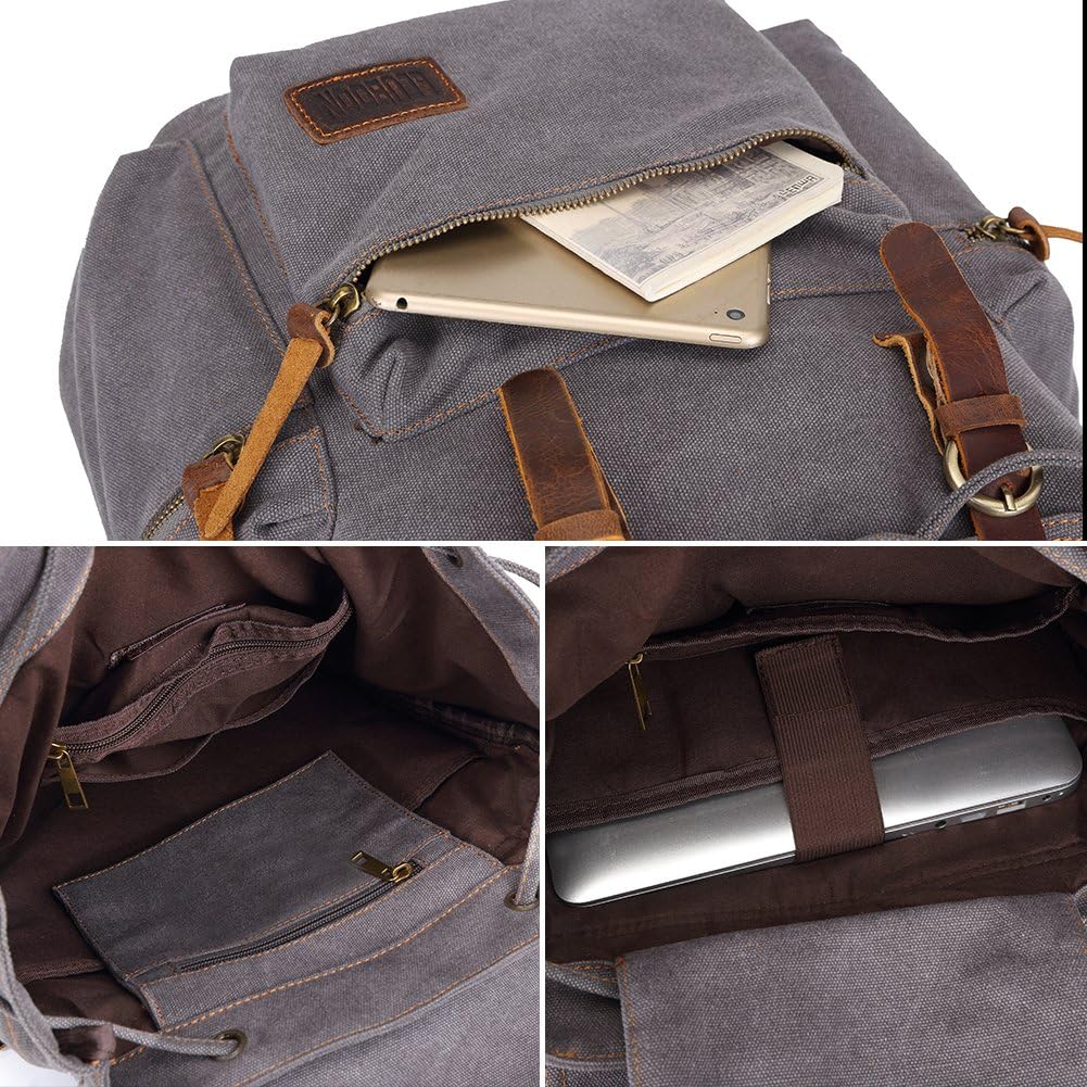 Vintage Leather Trim Backpack for Men & Women | Casual Travel Rucksack for Laptops
